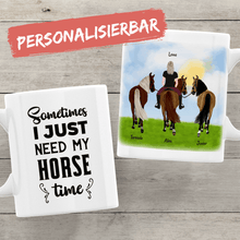 Laden Sie das Bild in den Galerie-Viewer, Personalisierte Pferdetasse Reiter mit Handpferd