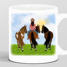 Laden Sie das Bild in den Galerie-Viewer, Personalisierte Pferdetasse Reiter mit Handpferd