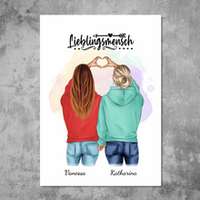 Laden Sie das Bild in den Galerie-Viewer, Frauenpaar mit Herz - Personalisiertes FineArt Poster