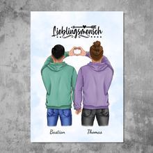 Laden Sie das Bild in den Galerie-Viewer, Männerpaar mit Herz - Personalisiertes FineArt Poster