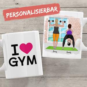 Personalisierbare Fitness Tasse Gym - 2 Freundinnen