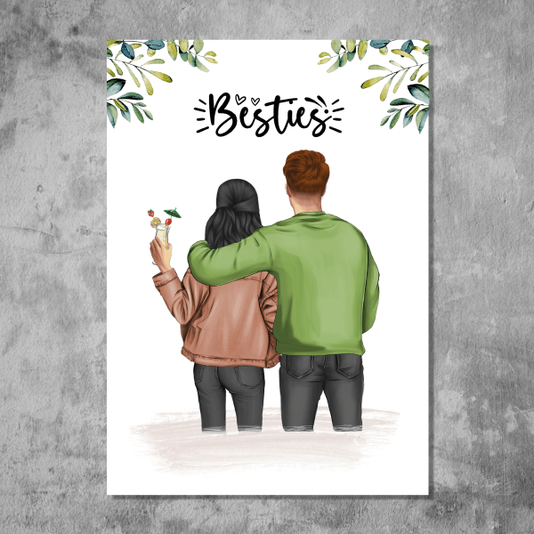 Beste Freunde Mann und Frau - Personalisiertes FineArt Poster