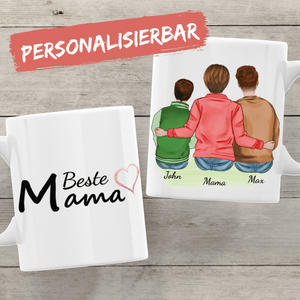 Mutter mit zwei Söhnen - Personalisierte Tasse